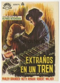 5d889 STRANGERS ON A TRAIN Spanish herald 1965 Alfred Hitchcock, cool different art by Yanez!