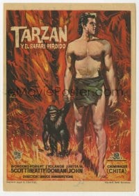 5d902 TARZAN & THE LOST SAFARI Spanish herald 1957 different Carlos Escobar art of Gordon Scott & Cheeta!