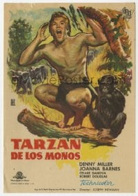 5d905 TARZAN THE APE MAN Spanish herald 1961 Edgar Rice Burroughs, ALE art of Denny Miller & chimp!