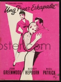 5d385 YOUNG WIVES' TALE Danish program 1954 art of Audrey Hepburn, Joan Greenwood & Nigel Patrick!
