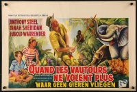 5f287 IVORY HUNTER Belgian 1952 cool art of big game hunters, rhinoceros & elephants in darkest Africa!