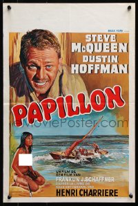 5f304 PAPILLON Belgian 1973 great art of prisoner Steve McQueen & topless native!