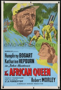 5f160 AFRICAN QUEEN English 1sh R1950s different art of Humphrey Bogart & Katharine Hepburn!