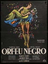 5f987 BLACK ORPHEUS French 23x31 1959 Marcel Camus' Orfeu Negro, best art by Georges Allard!