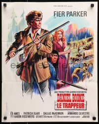5f887 DANIEL BOONE FRONTIER TRAIL RIDER French 18x22 1967 pioneer Fess Parker in coonskin hat!