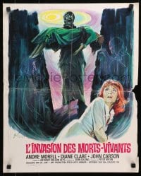 5f943 PLAGUE OF THE ZOMBIES French 18x22 1966 Hammer horror, Grinsson art of undead monster!