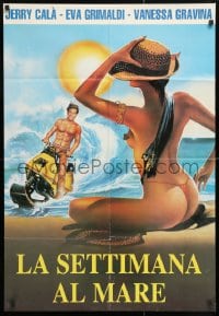 5f398 LA SETTIMANA AL MARE Italian 1sh 1993 art of sexy topless woman on beach & guy on waterbike!