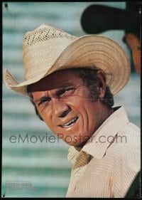 5f693 JUNIOR BONNER Japanese 29x41 1972 super close-up of rodeo cowboy Steve McQueen, ultra-rare!