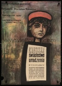 5f244 BIRTH CERTIFICATE Polish 23x32 R1979 directed by Stanislaw Rozewicz, Mlodozeniec art!