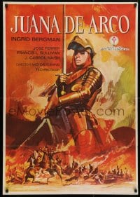 5f625 JOAN OF ARC Spanish R1970 classic art of Ingrid Bergman in full armor on horse with sword!