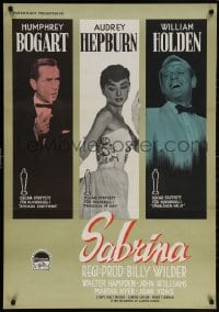 5f046 SABRINA Swedish 1955 best different image of Audrey Hepburn, Humphrey Bogart & Holden, rare!