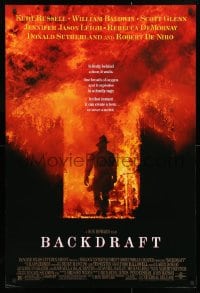 5g522 BACKDRAFT 1sh 1991 firefighter Kurt Russell in blaze, directed by Ron Howard!