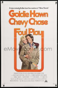 5g660 FOUL PLAY 1sh 1978 wacky Lettick art of Goldie Hawn & Chevy Chase, screwball comedy!