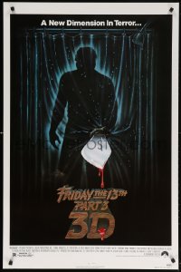 5g662 FRIDAY THE 13th PART 3 - 3D 1sh 1982 slasher sequel, art of Jason stabbing through shower!