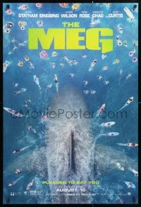 5g783 MEG teaser DS 1sh 2018 image of giant megalodon and terrified swimmers, pleased to eat you!