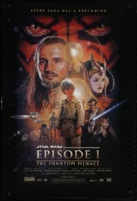 5g835 PHANTOM MENACE style B fan club 1sh 1999 George Lucas, Star Wars Episode I, Drew Struzan art!