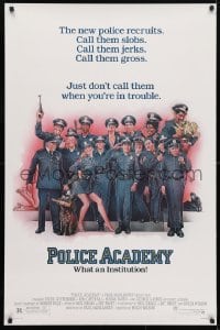 5g838 POLICE ACADEMY 1sh 1984 Steve Guttenberg, Kim Cattrall, Drew Struzan police artwork!
