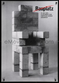 5g243 BAUPLATZ 23x33 German stage poster 1985 wild image of some sort of chair by Holger Matthies!