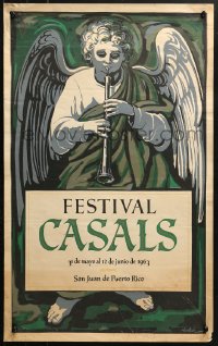 5g112 FESTIVAL CASALS 18x29 Puerto Rican music poster 1963 angel playing instrument by Homar!