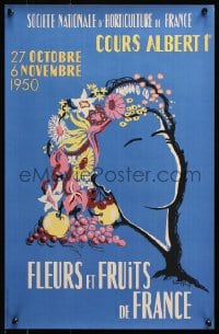 5g393 FLEURS ET FRUITS DE FRANCE 15x23 French special poster 1950 wonderful Gabriel Faisy art!