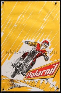 5g047 POLAROIL 15x22 French advertising poster 1960s cool art of rider & motorcycle!