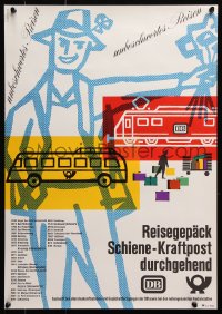 5g482 UNBESCHWERTES REISEN 17x23 German special poster 1964 people, buses and trains by Lichtwitz!