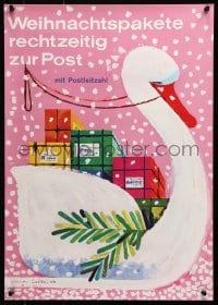 5g494 WEIHNACHTSPAKETE RECHTZEITIG ZUR POST 17x23 German special poster 1963 swan w/gifts, Labbe!!