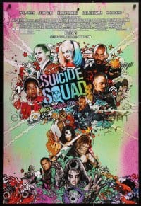 5g918 SUICIDE SQUAD advance DS 1sh 2016 Smith, Leto as the Joker, Robbie, Kinnaman, cool art!