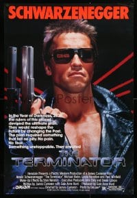 5g929 TERMINATOR 1sh 1984 classic image of cyborg Arnold Schwarzenegger, no border design!