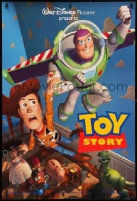 5g945 TOY STORY DS 1sh 1995 Disney/Pixar cartoon, Buzz Lightyear flying over Woody, Bo Peep, more!