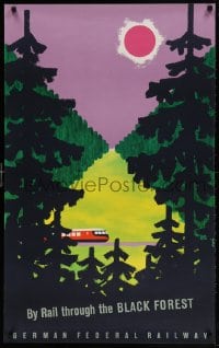 5g080 GERMAN FEDERAL RAILWAY BLACK FOREST 25x39 German travel poster 1950s cool art of train!