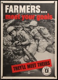 5g006 FARMERS MEET YOUR GOALS 20x28 WWII war poster 1943 two soldiers in mud with meat & beans!