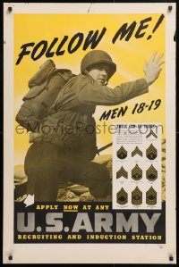 5g007 FOLLOW ME MEN 18-19 25x38 WWII war poster 1942 image of a soldier and military insignia!