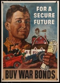 5g008 FOR A SECURE FUTURE 20x28 WWII war poster 1945 family and farm in man's arms by Amos Sewell!