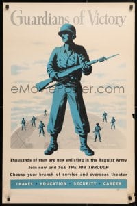 5g009 GUARDIANS OF VICTORY 25x38 WWII war poster 1945 soldiers standing on globe by Irving Cooper!