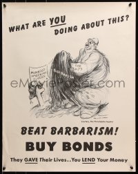 5g012 WHAT ARE YOU DOING ABOUT THIS 21x26 WWII war poster 1940s wild caricature art, beat barbarism!