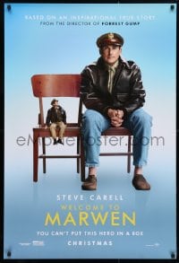 5g968 WELCOME TO MARWEN teaser DS 1sh 2018 directed by Robert Zemeckis, seated Steve Carell!