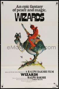 5g980 WIZARDS int'l 1sh 1977 Ralph Bakshi directed animation, cool fantasy art by William Stout!