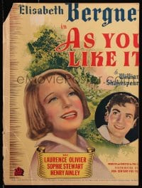 5h015 AS YOU LIKE IT WC 1936 Laurence Olivier & Elisabeth Bergner, William Shakespeare, ultra rare!