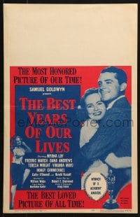 5h029 BEST YEARS OF OUR LIVES WC R1954 Dana Andrews hugs Teresa Wright, sexy Virginia Mayo!