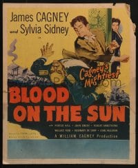 5h033 BLOOD ON THE SUN WC 1945 great artwork of James Cagney in fight, plus sexy Sylvia Sidney!