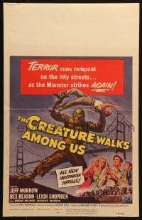 5h074 CREATURE WALKS AMONG US WC 1956 Reynold Brown art of monster attacking by Golden Gate Bridge!