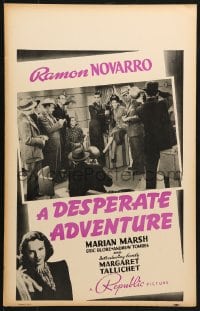 5h084 DESPERATE ADVENTURE WC 1938 Ramon Novarro & pretty Marian Marsh in a love triangle!