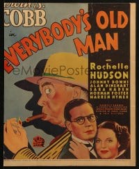 5h107 EVERYBODY'S OLD MAN WC 1936 art of Irvin S. Cobb lighting cigar + pretty Rochelle Hudson!