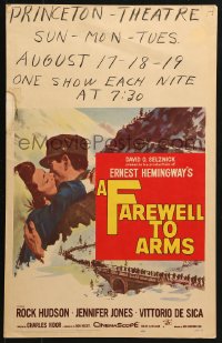 5h111 FAREWELL TO ARMS WC 1958 art of Rock Hudson kissing Jennifer Jones, Ernest Hemingway