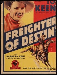 5h130 FREIGHTERS OF DESTINY WC 1932 great c/u of cowboy Tom Keene & art with lasso on his horse!