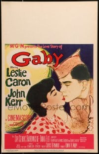 5h134 GABY WC 1956 wonderful close up art of soldier John Kerr kissing Leslie Caron!