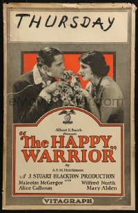5h176 HAPPY WARRIOR WC 1925 great romantic image of Malcolm McGregor & Alice Calhoun, ultra rare!