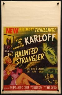 5h180 HAUNTED STRANGLER WC 1958 King of the Monsters Boris Karloff, great horror art, ultra rare!