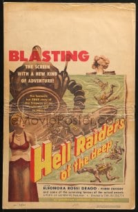5h186 HELL RAIDERS OF THE DEEP WC 1954 art of Italian frogmen, riding one-ton torpedoes to hell!